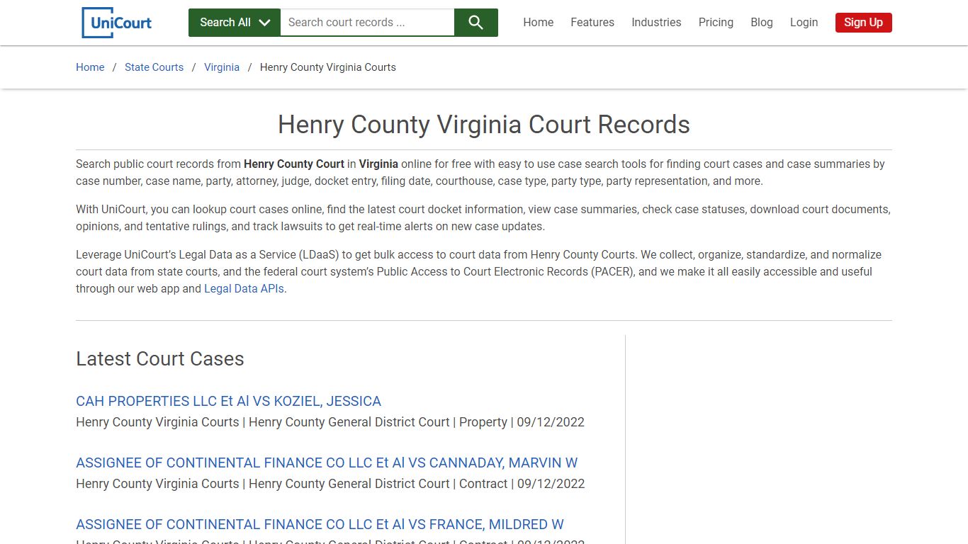 Henry County Virginia Court Records | Virginia | UniCourt